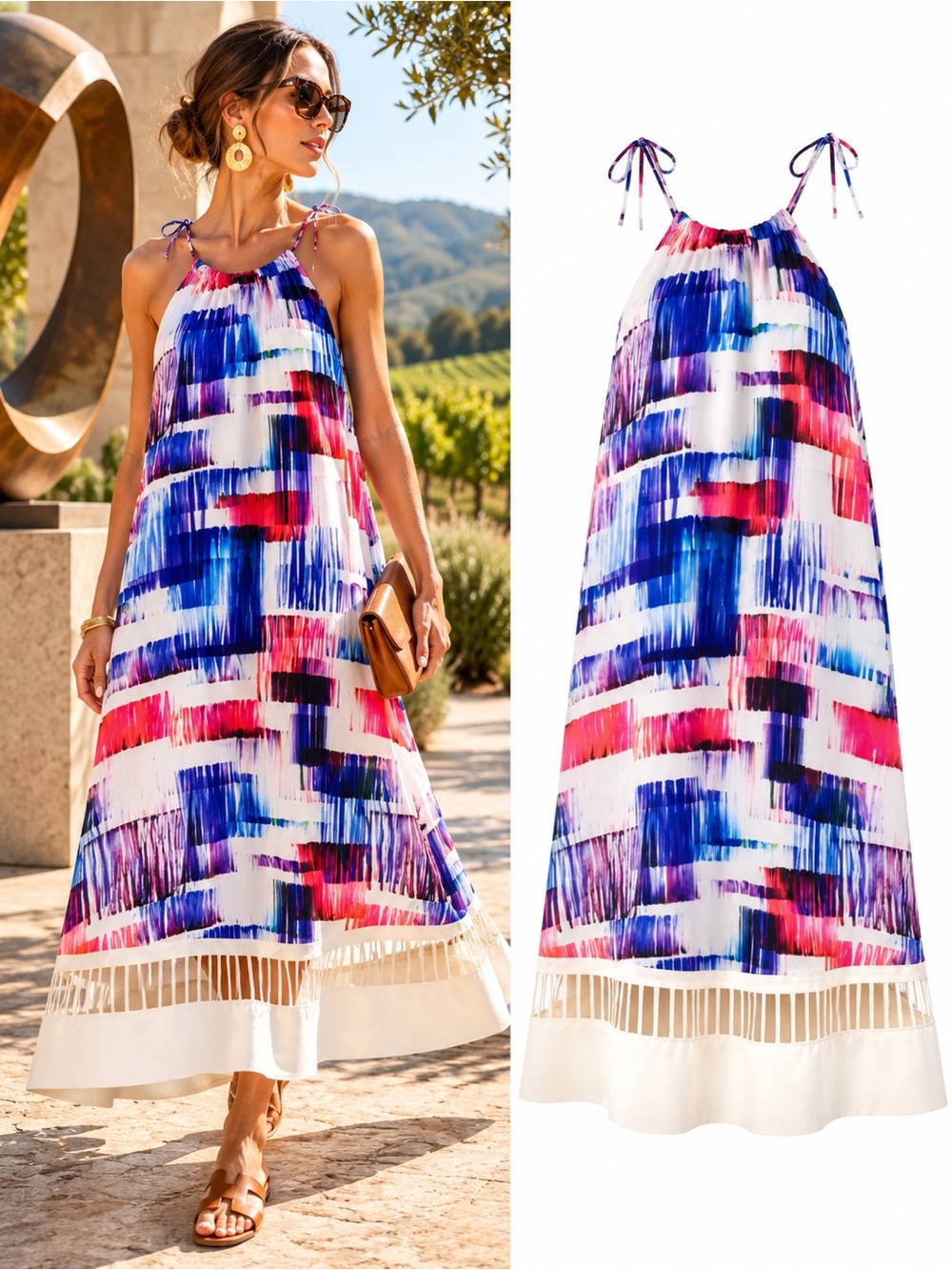 Sachin + Babi Anthropologie Sonora Watercolor Halter Maxi Dress Size Medium